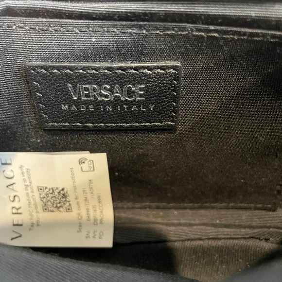 VERSACE Calfskin Nylon Quilted Medusa Chain Crossbody Black - Picture 6 of 8